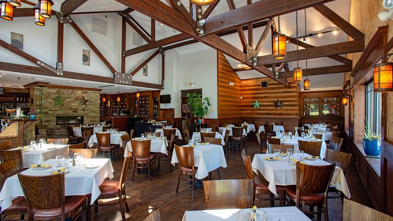 Main dining room with set tables